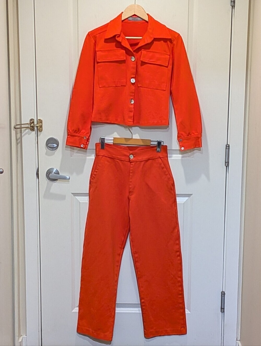 EUC Basique M Bright Orange Matching Jacket and Pants Co-Ord Set